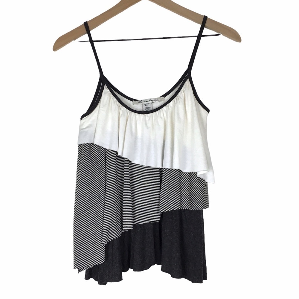 AMERICAN RAG Cami Tank Top Tiered Colorblock Stripe Minimalist Linen Size Small